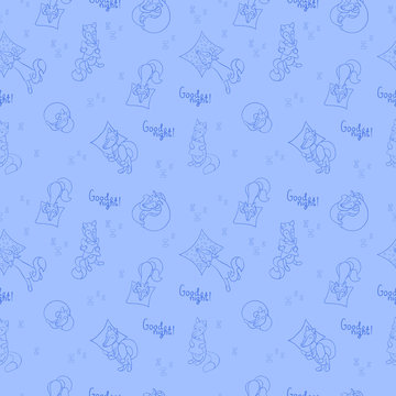 Seamless pattern with sleeping foxes with pillows.