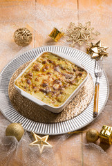 lasagne over christmas table