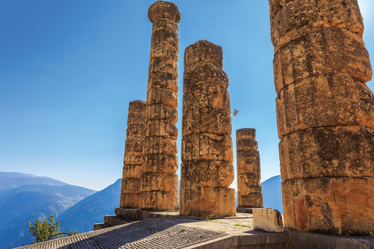 ruins of Apollo temple in Ancient Delphi, Greece, Europe