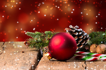 Christmas background with a ornament on snow, Holiday decoration
