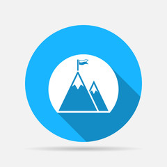 Mountain peak with flag in round icon