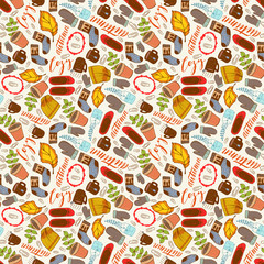 Seamless hand drawn doodle autumn cozy fall seamless pattern.