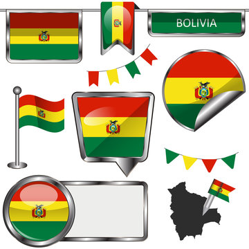 Glossy icons with flag of Bolivia