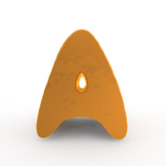 3d rendering of the letter A in gold metal on a white isolated b