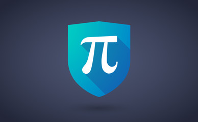 Long shadow shield icon with the number pi symbol