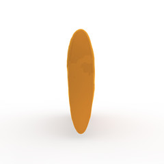 3d rendering of the letter I in gold metal on a white isolated b