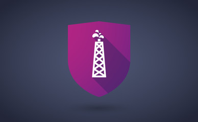 Long shadow shield icon with an oil tower