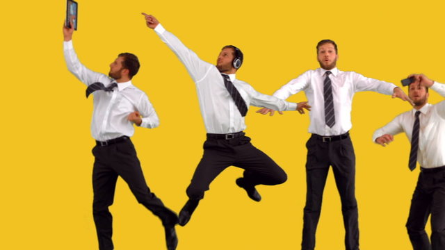 Series of jumping businessman in slow motion