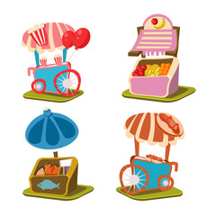 Cart Stall and Takeaway Vector Illustration