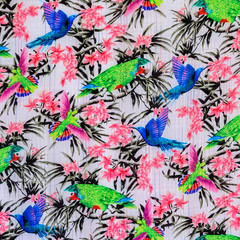 texture of print fabric stripes bird and flower