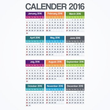 Simple Calender 2016 White Background