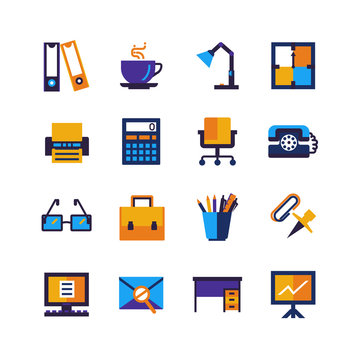 Color Office Isolated Icons Set