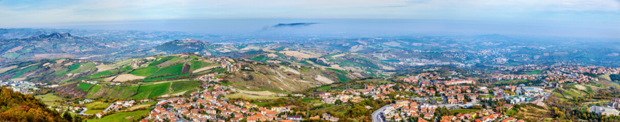 Naklejka premium Panorama of San Marino and Italy from Monte Titano
