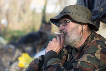 Fototapeta premium sad and bitter homeless man