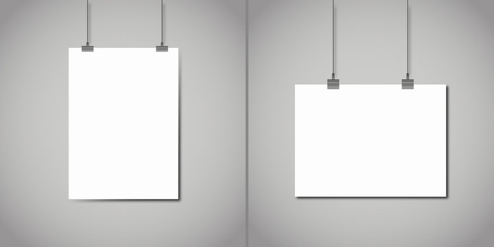 Blank white horizontal and vertical page hanging