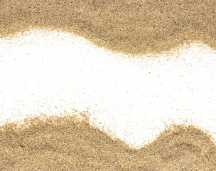 closeup of a pile of sand of a beach or a desert on a white back