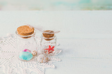 Memories in a jar.  Sea inside  mason jars. 