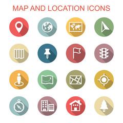 map and location long shadow icons