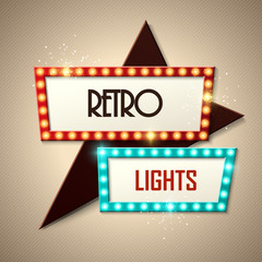 Retro banner with shining lights. Vector illustration.