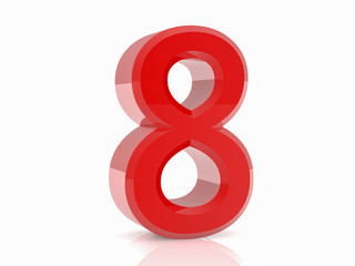 3d red number 8 on white background