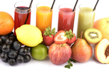 Fresh fruit juices on white