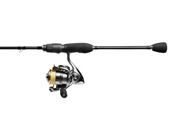 Exclusive custom fishing rod and professional reel isolated on w