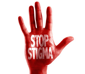 Stop Stigma written on hand with sky background