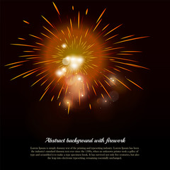 Holiday abstract background with firework and bokeh. Dark red an