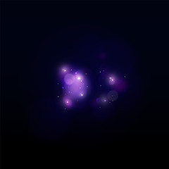 Soft light with bokeh on the dark background. Cyan and purple bl