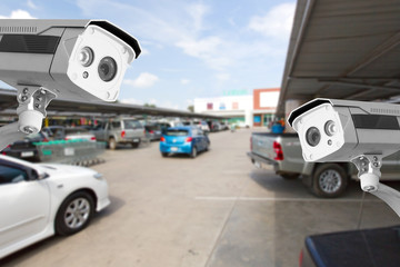 Naklejka premium CCTV Camera at the parking department store.