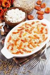 Buckwheat casserole with cottage cheese and dried apricots