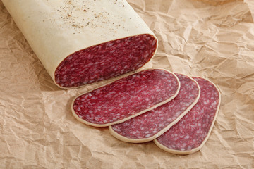  Sliced meat sausage salami