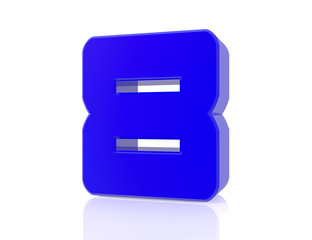 blue number 8 on white background 3d rendering