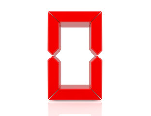 Digital red number 0 on white background 3d rendering