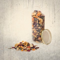 Dried fruits inside jar glass