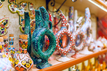 Turkish ceramics in the Grand Bazaar in Istanbul, Turkey.