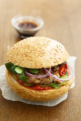 Chili burger with cilantro