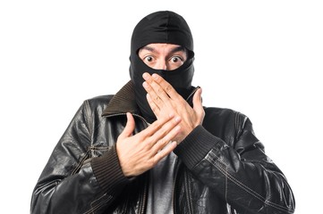 Robber doing surprise gesture