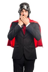 Fototapeta premium Super hero businessman covering his mouth