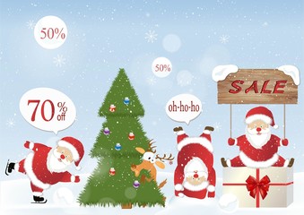 Christmas set - Santa Claus, emblems and other decorative elements. Vector illustration.