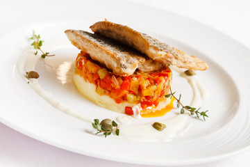 fried carp with mashed potatoes