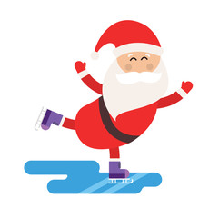 Cartoon Santa ice skates winter sport illustration
