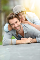 Romantic couple relaxing in town