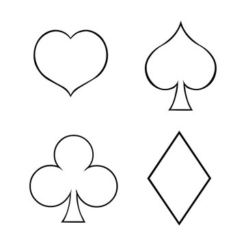 Vector Set of  Line Art Playing Cards Suits Signs