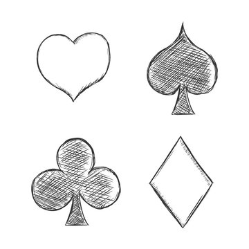 Vector Set of  Sketch Playing Cards Suits Signs