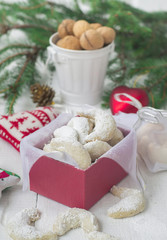 Christmas Cookies walnut crescents on a white background