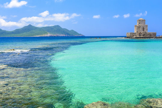 The Bourtzi tower in Methoni Venetian Fortress in the Peloponnese, Messenia (Greece)