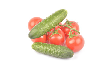 cucumber and tomato isolated on white