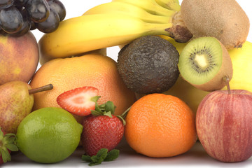 Assortment of exotic fruits isolated on white