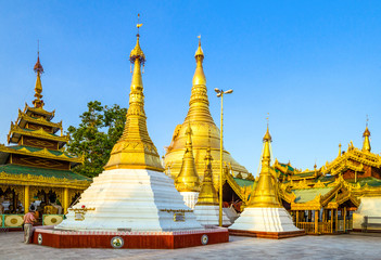 Myanmar, Yangon, the golden stupas of the Swedagon Pagoda.